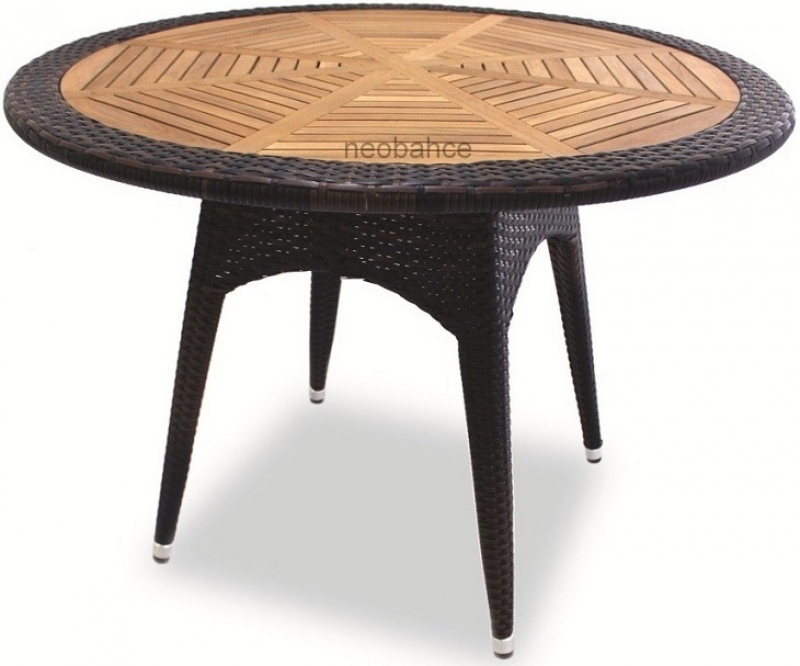 NEO-DR120 Teak Table Top Round Rattan Table