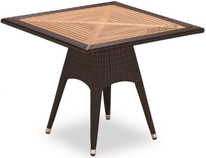 NEO-DR118 Teak Tablalı Kare Rattan Masa